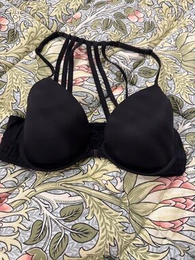PINK Victoria's Secret Black Strappy Front-Closure Push-Up Bra